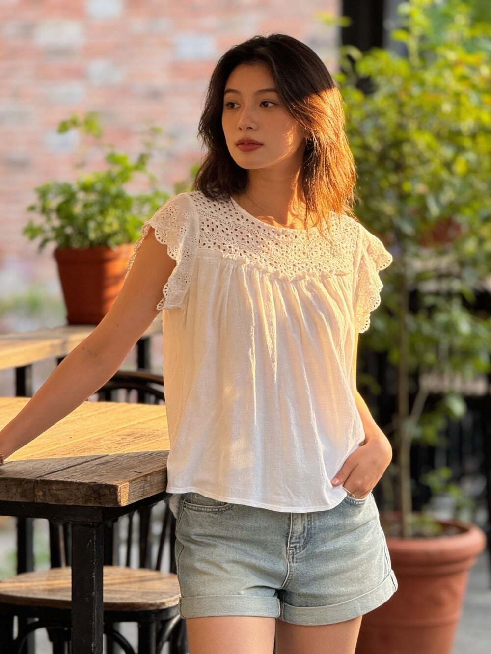 Cato Women's White Eyelet Detail Cap Sleeve Blouse Top Plus Size 18/20W